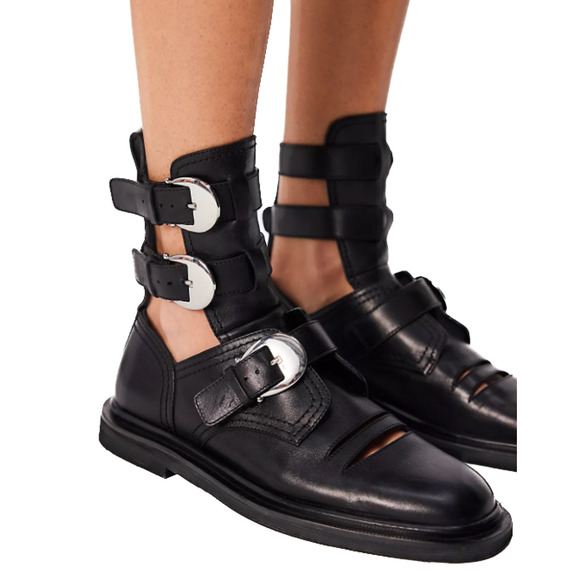 Free People Black Leather Hardware Elea Hybrid Boots Size 8 new - Picture 7 of 8